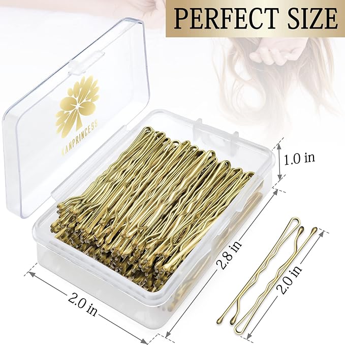 100PCS 2Inches Hair Pins Kit Hair Clips Secure Hold Bobby Pins Hair Clips for Women Girls and Hairdressing Salon With Clear Storage Box(Gold)