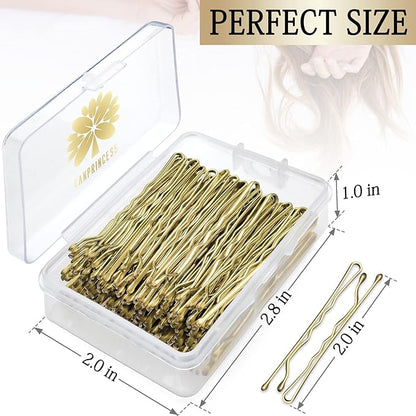 100PCS 2Inches Hair Pins Kit Hair Clips Secure Hold Bobby Pins Hair Clips for Women Girls and Hairdressing Salon With Clear Storage Box(Gold)