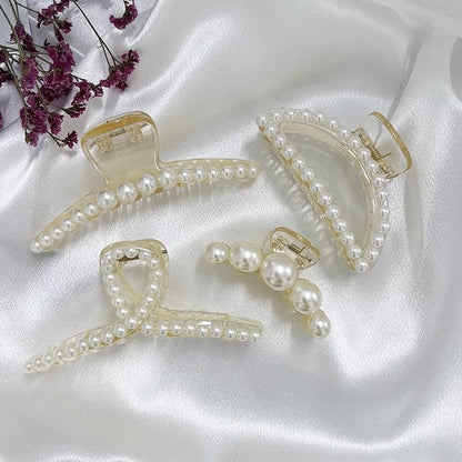 Mehayi 4 PCS Large Pearl Hair Claw Clips for Women Girls, Hair Barrette Clamps for Thick Thin Hair, Fashion Hair Accessories Headwear Styling Tools for Party Wedding