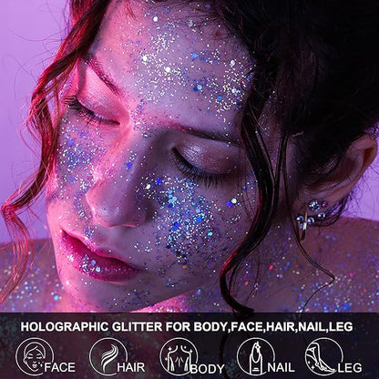 LATIBELL Glow in The Dark Body Face Glitter Gel for Women, 12 Colors Makeup Chunky Fine Glitter, UV Black Light Body/Face/Hair/Eyeshadow, Carnival Party(Not Loose Glitter)