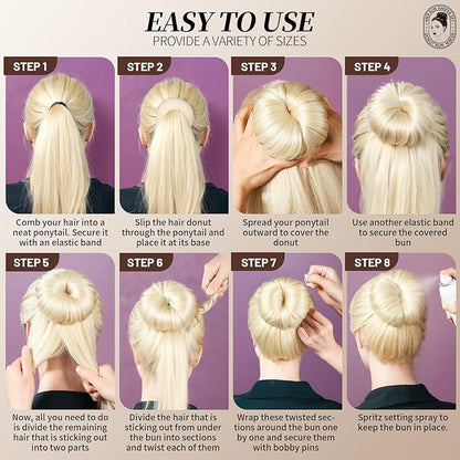 Teenitor Hair Bun Maker Kit, 4pcs Medium Size Donut Bun Maker, 10pcs 50cm Invisible Hair Nets, 10pcs 6cm Hair Bobby Pins, Hair Bun Shaper Set, Beige