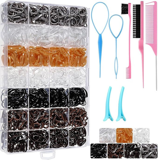 Neutral Colors Rubber Bands with Hair Styling Tools, 1500 Pcs Elastic Ties for Baby, Toddler Hair Accessories, Gift Stocking Stuffers for Girls Women