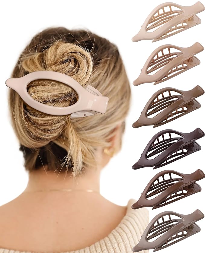 French Flat Hair Clips for Women - 6Pcs Flat Hair Claws for Thin Thick Hair Strong Hold No Slip Grip Hair Claw Clips for Women Girls (Polished(Neutral colors))