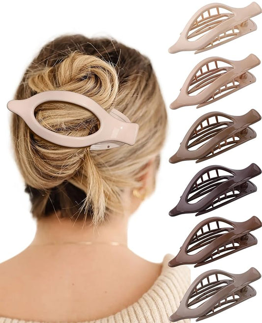 French Flat Hair Clips for Women - 6Pcs Flat Hair Claws for Thin Thick Hair Strong Hold No Slip Grip Hair Claw Clips for Women Girls (Polished(Neutral colors))