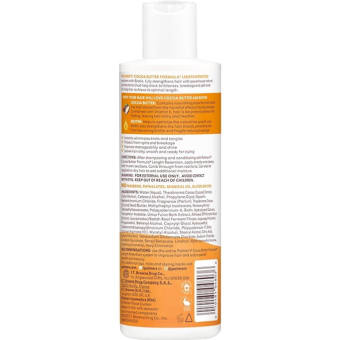Palmer's Cocoa Butter & Biotin Length Retention Leave-In Conditioner, Instant Detangler, Soften and Strengthen Textured and Curly Hair, 8.5 Ounce