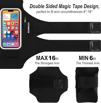 Armband for iPhone 16/16 Pro/15/15 Pro/14/14 Pro/13/13 Pro/13 Mini/12/12 Pro/12 Mini/11/11 Pro/XR/XS/X/SE/8/7/6,Water Resistant Sport Armband with Zipper Slot for Airpods and Car Key (Black)