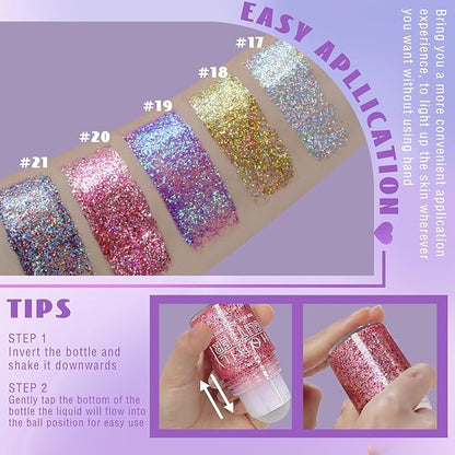 Roll-on Holographic Body Glitter Gel for Face Hair, Chameleon Color Changing Glitter Gel Under Light, Chunky Mermaid Sequins Festival Party Rave Accessories Shimmer Makeup (20# Pink)