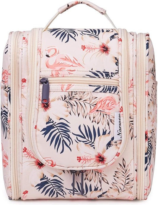 Narwey Small Hanging Toiletry Bag Women Travel Makeup Bag Organizer Toiletries Bag for Travel Size Essentials Accessories Cosmetics(Medium, Beige Bird)
