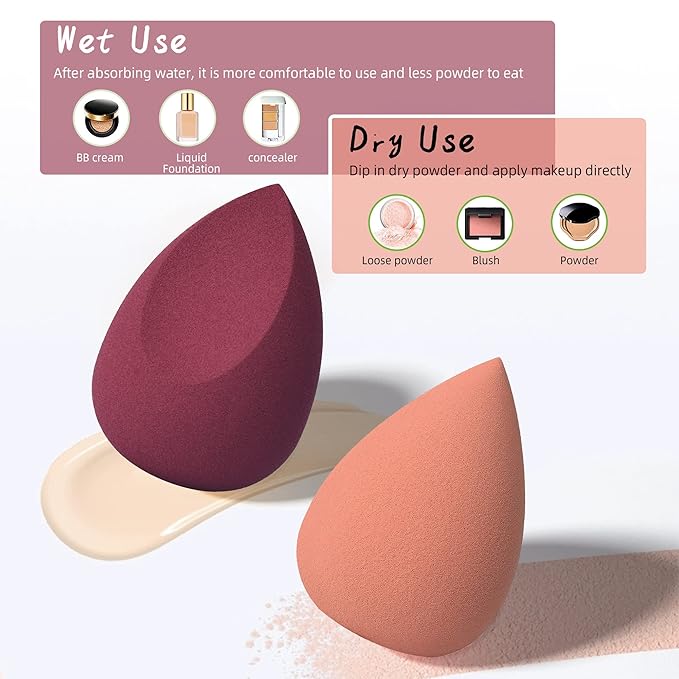 COSTICA Makeup Sponge, 4 Pcs Beauty Blender for Foundation Blending Sponge, Pink Makeup Blender with Storage Box, Flawless for Liquid Cream and Powder