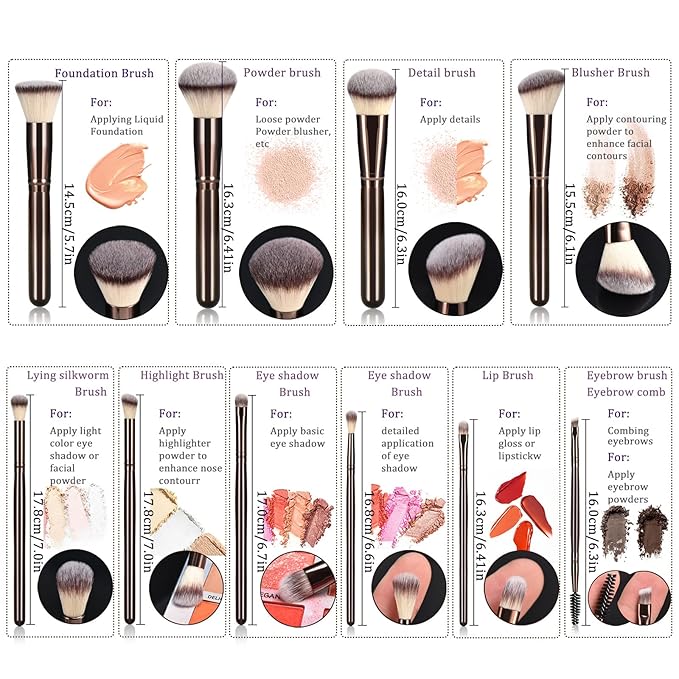 10Pcs Makeup Brush Set With Sponges And Drying/Storage Case，Best Gift For Women/Girls, Used For Powder, Foundation, Highlight, Eye Shadow, Concealer, Etc., Suitable For Beginners (Coffee 13pcs)