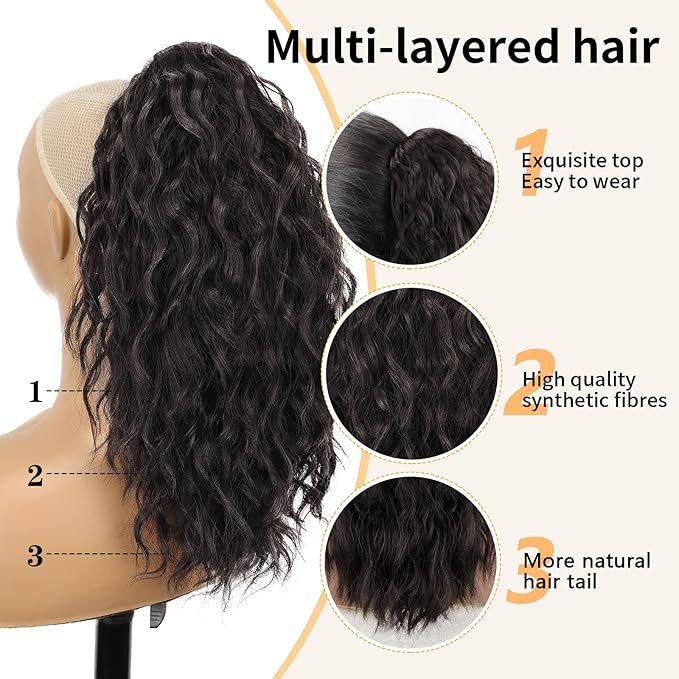 ORSUNCER Ponytail Extension 18" Curly Pony Tail Clip in Claw Ponytail Fluffy Natural Looking Synthetic Hairpiece for Women