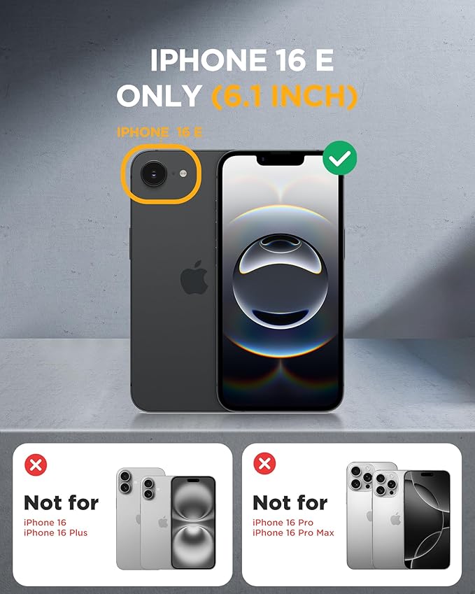 Miracase Magnetic for iPhone 16e Case Full-Body Phone with Built-in Glass Screen Protector, [Compatible with MagSafe] Military Drop Proof 16E Cover Bumper 6.1 inch, Black
