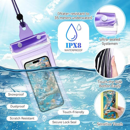 56 Pcs Universal Waterproof Phone Pouch Clear Cellphone Dry Bag with Lanyard Outdoor Beach Swimming Snorkeling Bag Plastic Underwater Case for Smartphone up to 6.9 Inch, 7 Colors