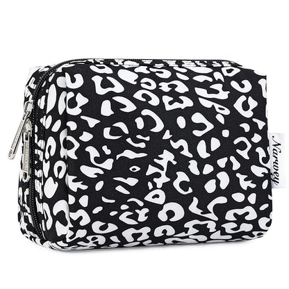 Narwey Small Cheetah Makeup Bag for Purse Mini Cosmetic Bag Travel Makeup Pouch Zipper Pouch Cute Make up Bags with Compartments for Women Girls (Black Leopard, Small)