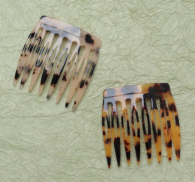 2 Pcs Women Hair Side Comb French Vintage 2.3 x 2.4 Inch Hair Decoration Curved Hair Combs for Bun Twist Hair Styling Accessories (Dark Brown and Light Brown)
