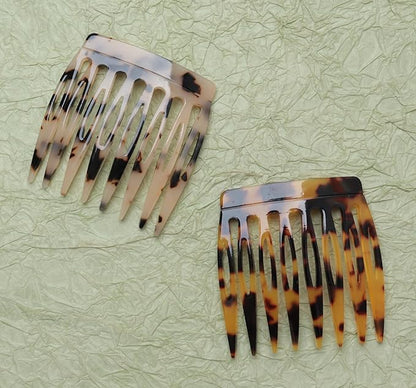 2 Pcs Women Hair Side Comb French Vintage 2.3 x 2.4 Inch Hair Decoration Curved Hair Combs for Bun Twist Hair Styling Accessories (Dark Brown and Light Brown)