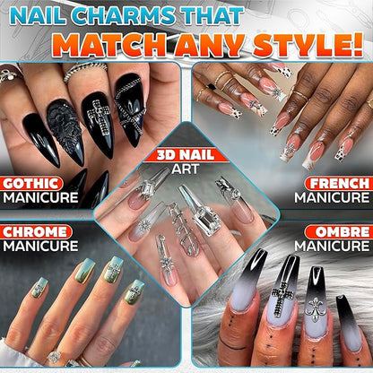 100 Pcs Cross Nail Charms and Gems - Nail Cross Charms for Nails Design Silver Nail Charms Y2k Nail Gems for Nails 3d Nail Charms Bulk Nail Jewels - Nail Art Charms Nails With Charms Cross Nail Charm