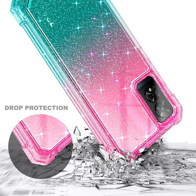 Designed for TCL 50 XE 5G Phone Case, 50 XE NXTPAPER 5G Case with Screen Protector, [Raised Corners Drop Protection] Full-Body Protective Shockproof Rugged Bumper Cover (Glitter Pink/Aqua)