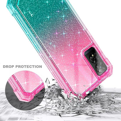Designed for TCL 50 XE 5G Phone Case, 50 XE NXTPAPER 5G Case with Screen Protector, [Raised Corners Drop Protection] Full-Body Protective Shockproof Rugged Bumper Cover (Glitter Pink/Aqua)