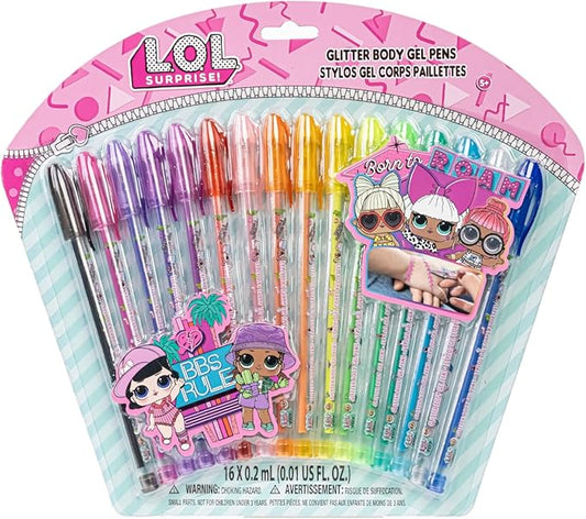 L.O.L Surprise 16 Piece Glitter Pen Body Art Set, Glittery and Bright Colors, Ages 3+ by Townley Girl