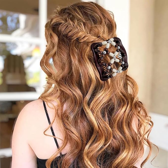 5 Pieces Stretchy Magic Hair Comb Adjustable Elastic Comb Hair Clip for Women Girls No Crease Hair Pins Vintage Hair Bun Maker Hair Accessories for Curly Thick Wavy Hair Ponytail