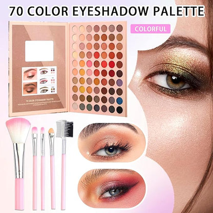 70 Colors Eyeshadow Palette,Matte Glitter Eyeshadow Makeup Palette with Eyeshadow Brush,Highly Pigmented Colorful Shimmer Eye Shadow Palette Makeup Kit for Women A