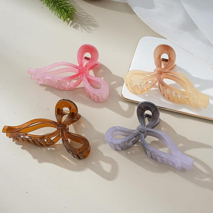 4 PCS Bow Hair Clips Bow Claw Clip for Women Nonslip Large Hair Claw Clips for Thin and Thick Hair Strong Hold Hair Bows (Light Brown+Light Pink+Khaki+Gray)