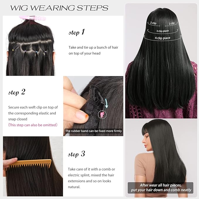 4Pcs Hair Extensions Clip in Brown Black Clip in Hair Extensions for Women Straight Hair Extensions Long 20 Inches(4pcs, 20Inch, 4#)