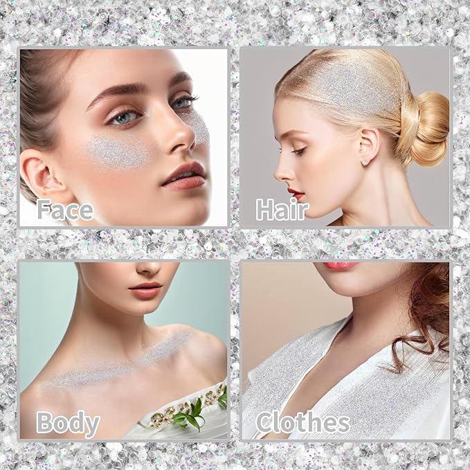 MEICOLY Silver Hair and Body Glitter Spray,Shinny Sparkle Glitter Spray for Clothes,Loose Shimmer Hairspray for Festival Rave Makeup/Stage Performance,Lightweight,25g/0.88OZ