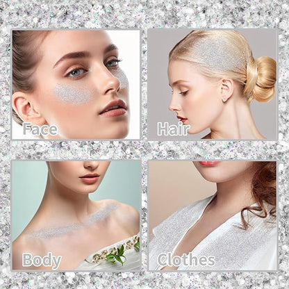 MEICOLY Silver Hair and Body Glitter Spray,Shinny Sparkle Glitter Spray for Clothes,Loose Shimmer Hairspray for Festival Rave Makeup/Stage Performance,Lightweight,25g/0.88OZ