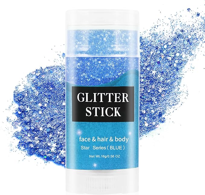MEICOLY Blue Body Glitter Stick - Waterproof Face & Body Glitter Gel for Halloween, Mermaid Sparkle Makeup