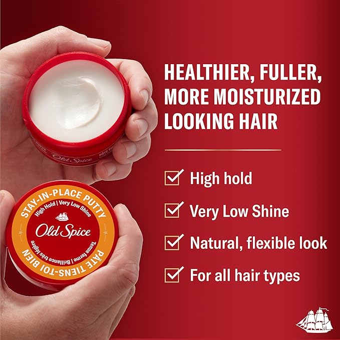 Old Spice Stay-In-Place Hair Styling Putty for Men, High Hold with Very Low Shine, 2.22 oz