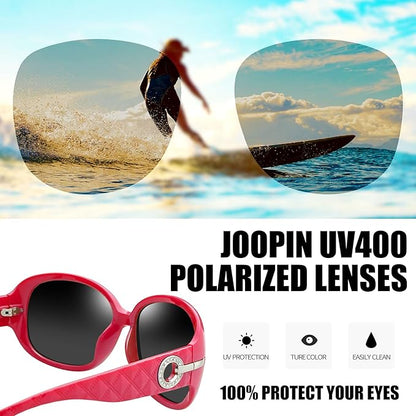 Joopin Big Womens Sunglasses Polarized Trendy Sun Glasses Large Rectangle UV Protection Rhinestone Sunnies