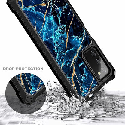 NZND Case for Samsung Galaxy A03S with [Built-in Screen Protector], Full-Body Protective Shockproof Rugged Bumper Cover, Impact Resist Phone Case (Marble Design Sapphire)