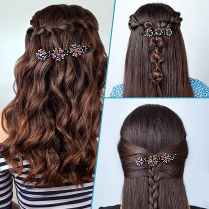 4PCS Sparkling Crystal Stone Braided Hair Clips - Decorative Hair Clips Suitable for Thick and Thin Hair, Girls/Women Hair Accessories, For Styling Partitions