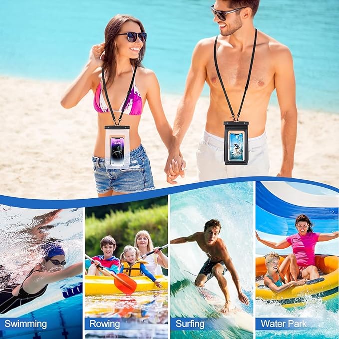 2 Pack Waterproof Phone Pouch Floating Large Waterproof Cellphone Dry Bag Case for iPhone 16 15 14 13 12 11 Pro Max XS XR X Galaxy S20-S24 Up to 7", PVC IPX8 Underwater HD Touch Phone Protector