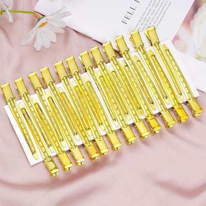 24 Packs Duck Bill Clips, Bantoye 3.35 Inches Rustproof Metal Alligator Curl Clips with Holes for Hair Styling, Hair Coloring, Bright Yellow