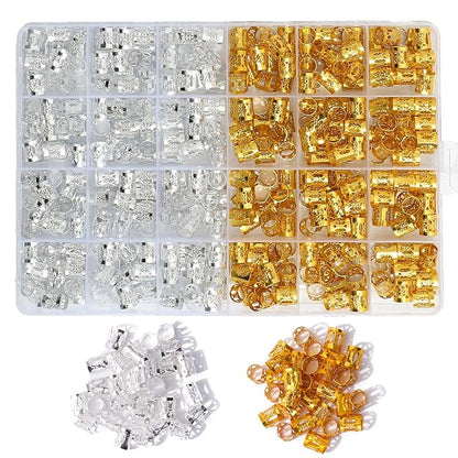 400pcs Gold & Silver Hair Cuffs Hair Jewelry,Aluminum Hair Rings Hair Braid Clips,Adjustable Metal Hair Cuffs Hair Decorations,Braiding Hair Accessories for Women and Girls ﻿