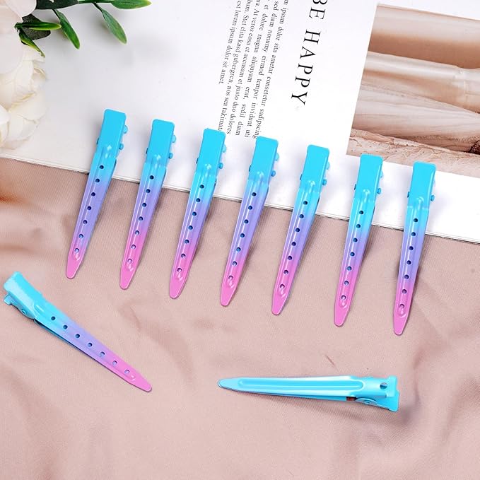 24 Packs Duck Bill Clips, Bantoye 2.75 Inches Rustproof Metal Alligator Curl Clips with Holes for Hair Styling, Hair Coloring, Gradient Blue