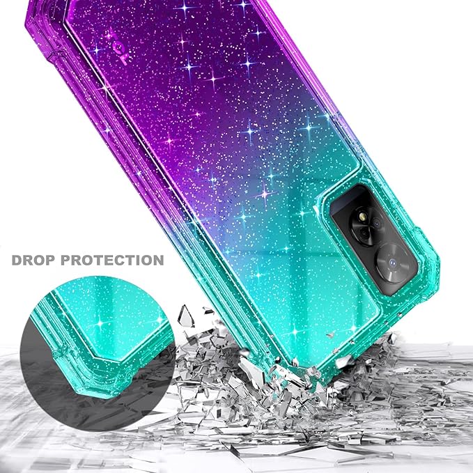 Designed for TCL 50 XE 5G Phone Case, 50 XE NXTPAPER 5G Case with Screen Protector, [Raised Corners Drop Protection] Full-Body Protective Shockproof Rugged Bumper Cover (Glitter Aqua/Purple)