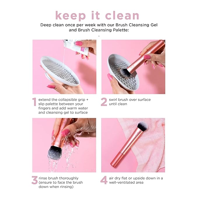 Real Techniques Power Pigment Blush Makeup Brush, Cheek Brush For Liquid & Cream Blush, Dense, Synthetic Bristles, Unique Pointed Shape For Precise Application, Vegan & Cruelty Free, 1 Count