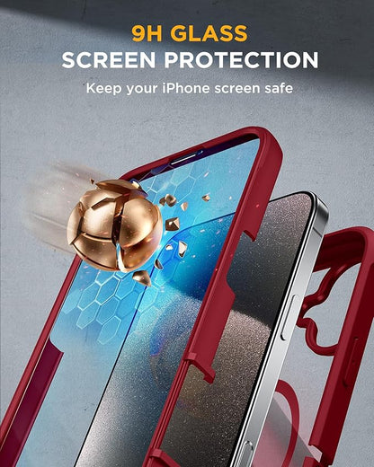 Miracase for iPhone 16 Case 6.1'', [Bubble Free] Full-Body Bumper Phone case with Built-in Full Glass Screen &Lens Protector,No Gap,Compatible with MagSafe,Drop Proof 16 Cover,Plum