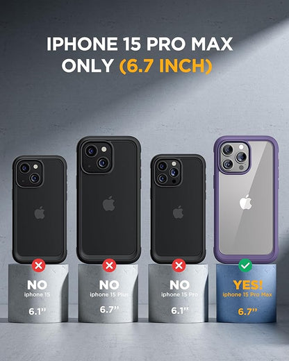 Miracase Glass Series for iPhone 15 Pro Max Case 6.7 Inch, Full-Body Drop Proof Phone Case for iPhone 15 Pro Max with Built-in 9H Tempered Glass Screen Protector + Camera Protector, Purple