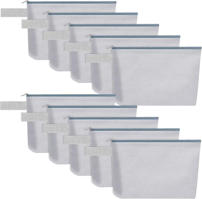 10 Pieces Cotton Canvas Makeup Bag with Bottom and Strap, Multi-Purpose Cosmetic Bag with Zipper Travel Toiletry Pouch, Blank DIY Craft Bag (Grey, S)