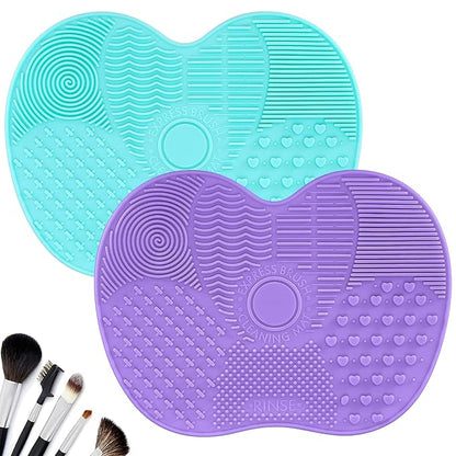 2 Pcs Silicone Make Up Brush Cleaning Mat, Makeup Brush Cleaner Mats, Cosmetic Cleaning Pads, Portable Washing Tool with Suction Cup for Makeup Cosmetic Brushes