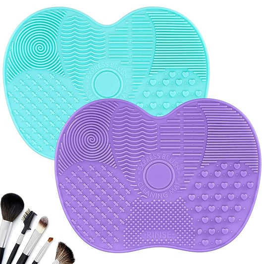 2 Pcs Silicone Make Up Brush Cleaning Mat, Makeup Brush Cleaner Mats, Cosmetic Cleaning Pads, Portable Washing Tool with Suction Cup for Makeup Cosmetic Brushes