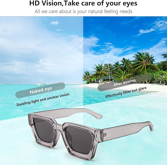 FEISEDY Retro 90s Square Sunglasses for Women Men Trendy Chunky Rectangle Sunglasses UV400 Protection B2385