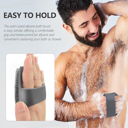 2 Pack Silicone Body Scrubber, Exfoliating Body Scrubber for Sensitive Skin, Silicone Loofah with Anti-Slippery Handle, Stays Clean Easily, Travel-Friendly for Men & Women (Gray + Purple)
