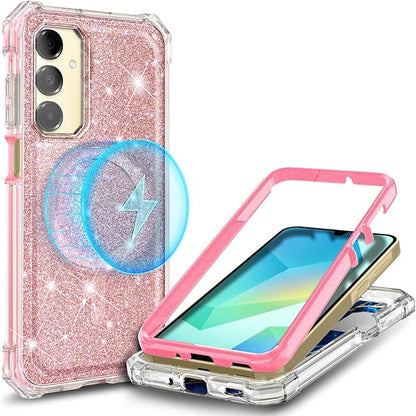 Designed for Samsung Galaxy A16 5G/4G Phone Case, Magnetic Compatible with MagSafe, [Raised Corners Drop Protection] Shockproof Protective Bumper Cover (Glitter Rose Gold)