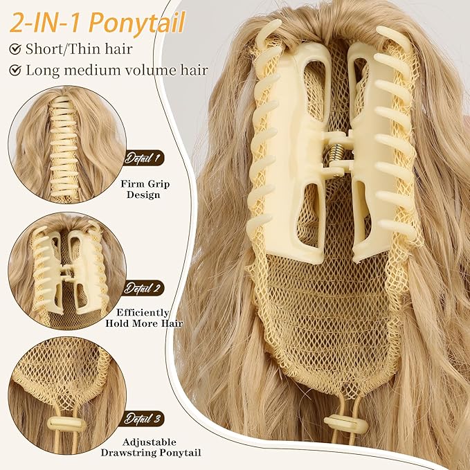 ORSUNCER Ponytail Extension Claw 18" Curly Pony Tail Clip in Claw Hair Extensions Fluffy Natural Looking Synthetic Hairpiece for Women